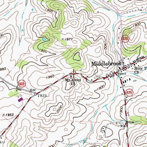 Topographic Map of Mount Airey Church, VA