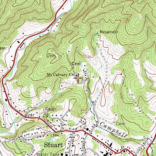 Topographic Map of Mount Calvary Church, VA