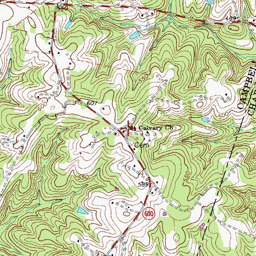 Topographic Map of Mount Calvary Church, VA