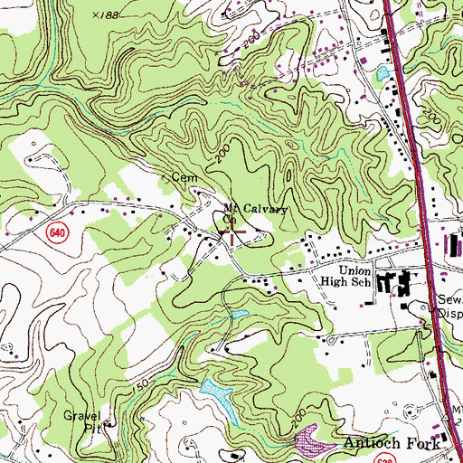 Topographic Map of Mount Calvary Church, VA
