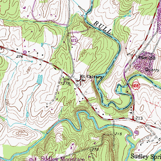 Topographic Map of Mount Calvary Church, VA