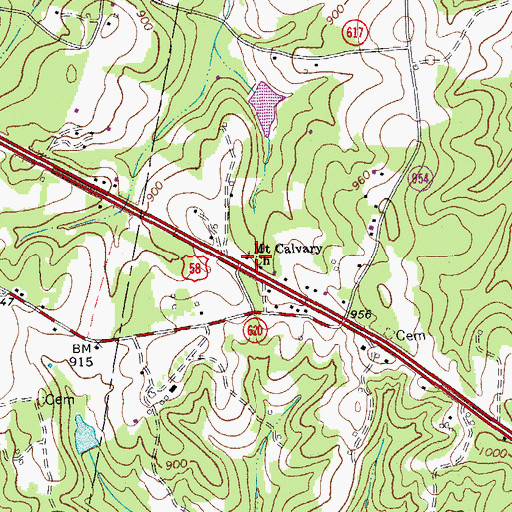 Topographic Map of Mount Calvary Church, VA