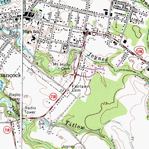 Topographic Map of Mount Holly Cemetery, VA