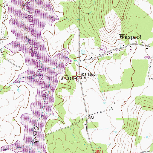 Topographic Map of Mount Hope Baptist Church, VA