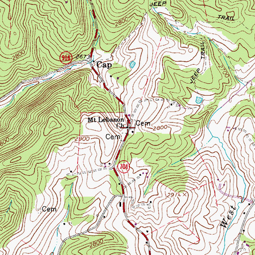 Topographic Map of Mount Lebanon Church, VA
