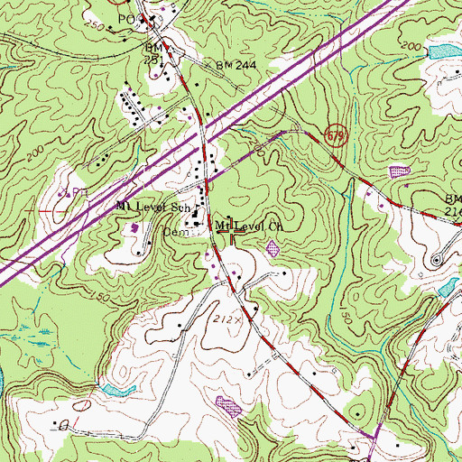 Topographic Map of Mount Level Church, VA