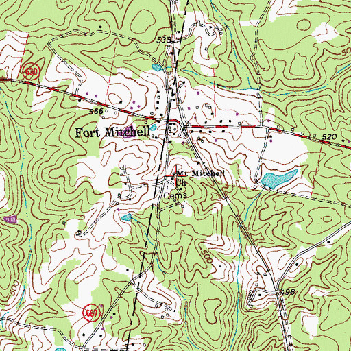 Topographic Map of Mount Mitchell Church, VA