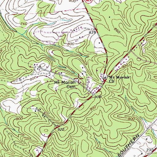 Topographic Map of Mount Moriah Cemetery, VA