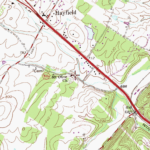 Topographic Map of Mount Olive Church, VA