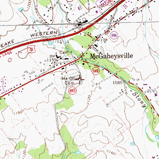 Topographic Map of Mount Olivet Cemetery, VA