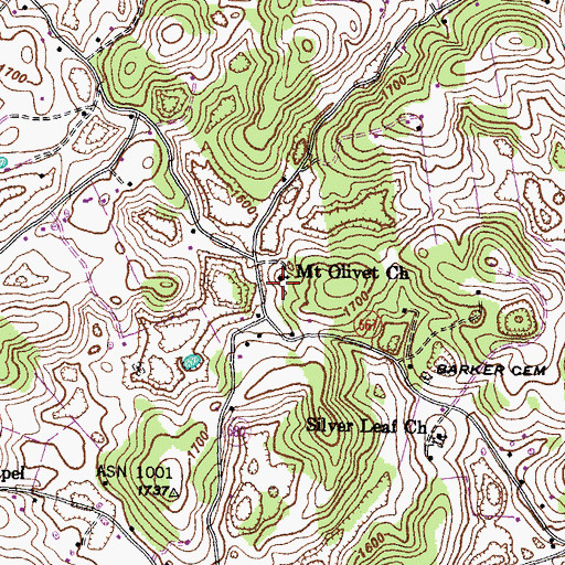 Topographic Map of Mount Olivet Church, VA