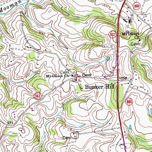Topographic Map of Mount Olivet Church, VA