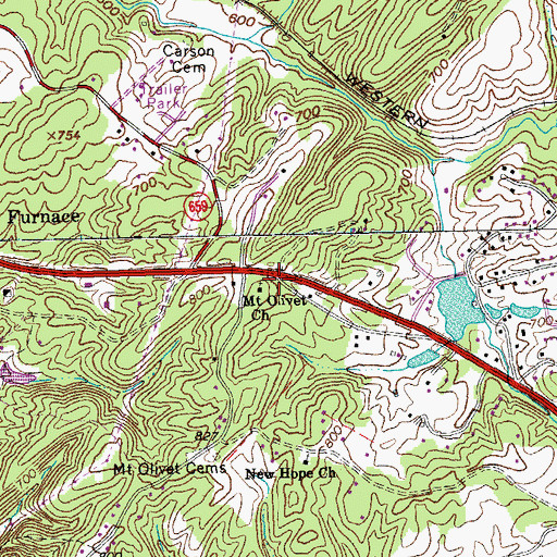 Topographic Map of Mount Olivet Church, VA