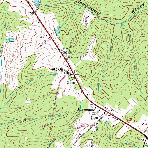 Topographic Map of Mount Olivet Church, VA