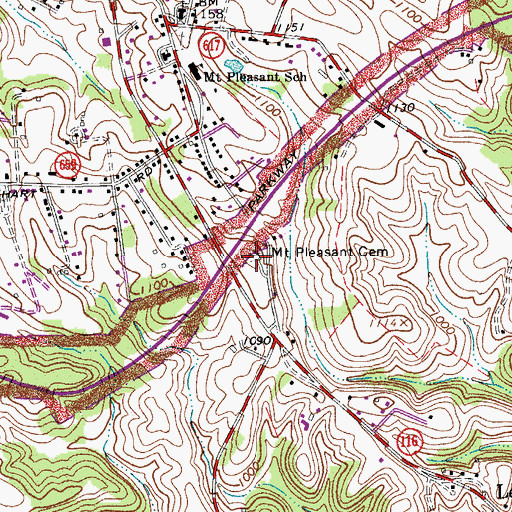 Topographic Map of Mount Pleasant Cemetery, VA