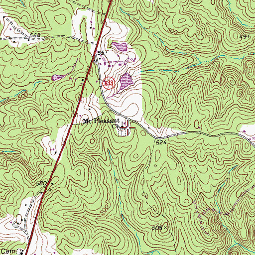 Topographic Map of Mount Pleasant Church, VA