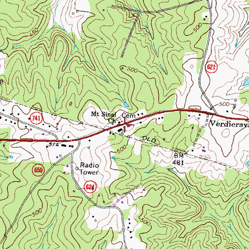 Topographic Map of Mount Sinai Church, VA
