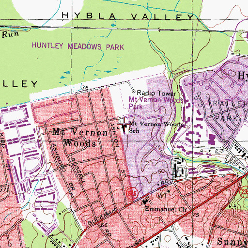 Topographic Map of Mount Vernon Woods Elementary School, VA