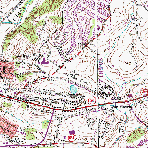 Topographic Map of Mount View Cemetery, VA