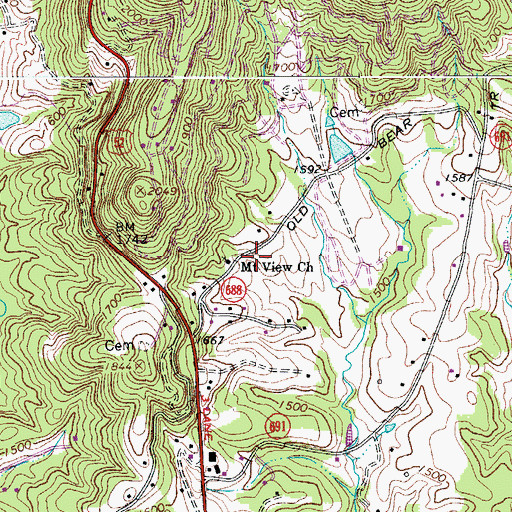 Topographic Map of Mount View Church, VA