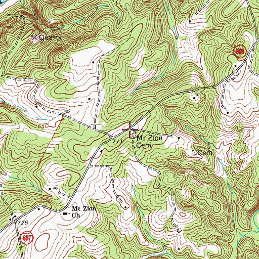 Topographic Map of Mount Zion Cemetery, VA
