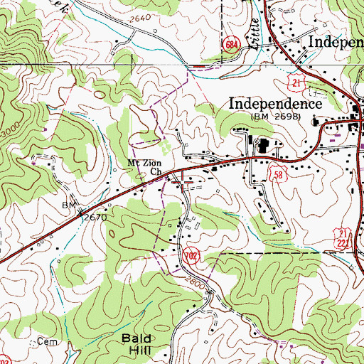 Topographic Map of Mount Zion Church, VA