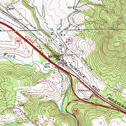 Topographic Map of Mount Zion Baptist Church, VA