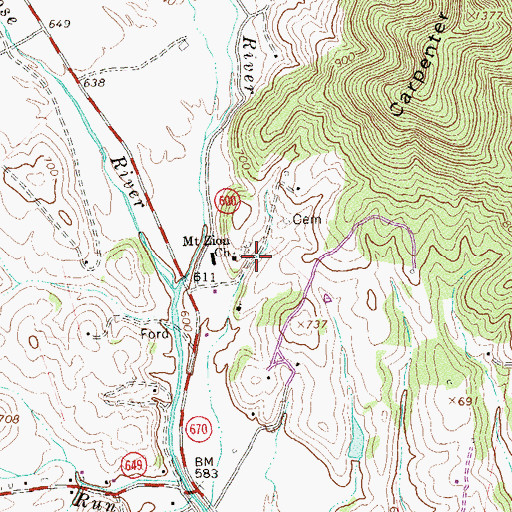 Topographic Map of Mount Zion Church, VA