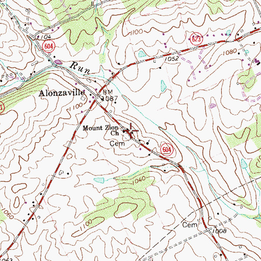 Topographic Map of Mount Zion Church, VA