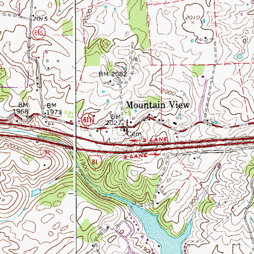 Topographic Map of Mountain View, VA