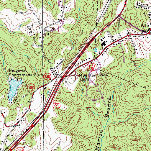 Topographic Map of Mountain View Cemetery, VA