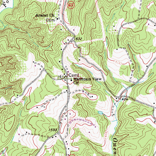 Topographic Map of Mountain View Church, VA