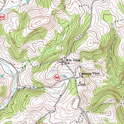 Topographic Map of Mountain View Church, VA