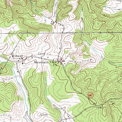 Topographic Map of Mountain View Church, VA