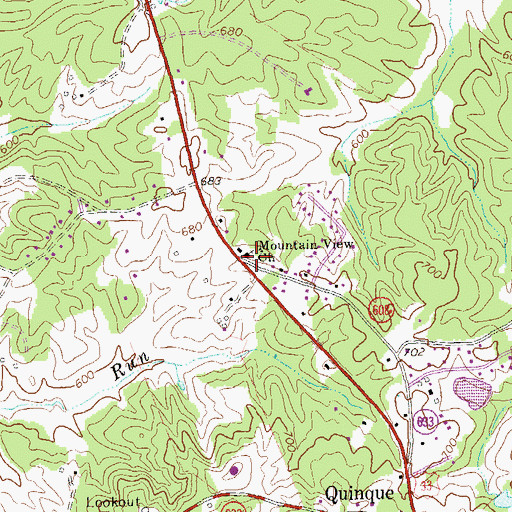 Topographic Map of Mountain View Church, VA