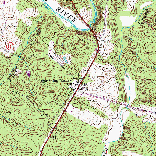 Topographic Map of Mourning Valley Church, VA
