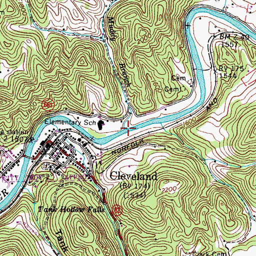 Topographic Map of Muddy Branch, VA