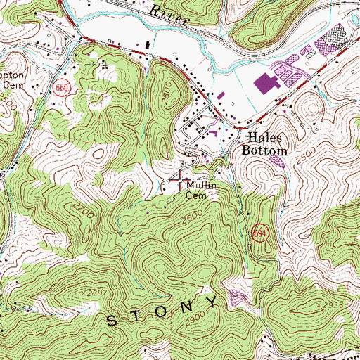 Topographic Map of Mullin Cemetery, VA