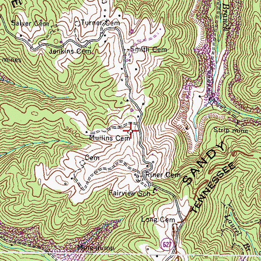 Topographic Map of Mullins Cemetery, VA