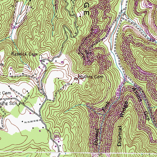 Topographic Map of Mullins Cemetery, VA