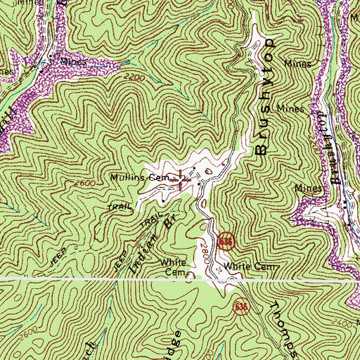 Topographic Map of Mullins Cemetery, VA