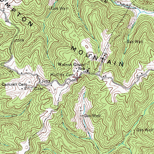 Topographic Map of Mullins Cemetery, VA
