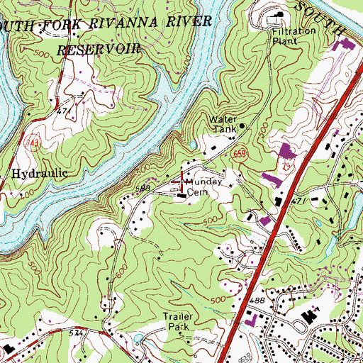 Topographic Map of Munday Cemetery, VA