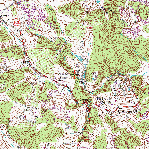 Topographic Map of Muse Cemetery, VA