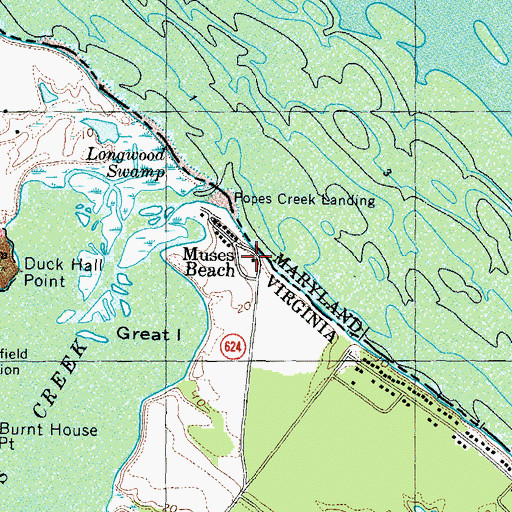 Topographic Map of Muses Beach, VA