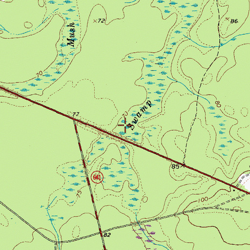 Topographic Map of Mush Pond Swamp, VA