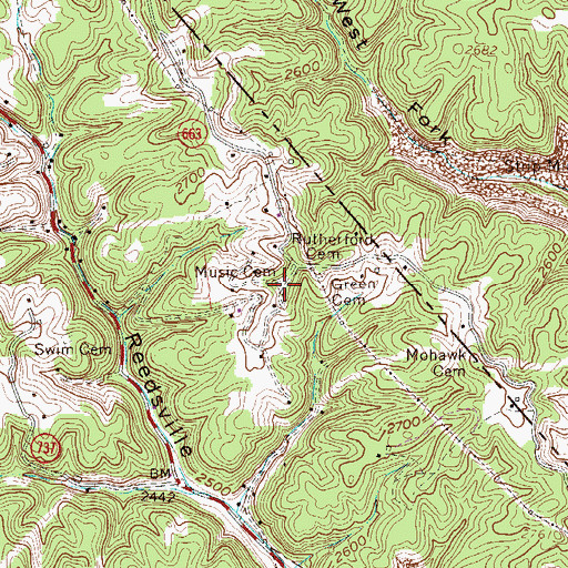 Topographic Map of Music Cemetery, VA