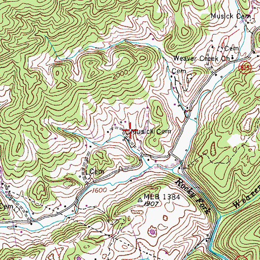 Topographic Map of Musick Cemetery, VA