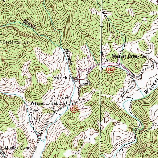 Topographic Map of Musick Cemetery, VA
