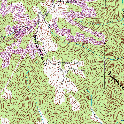 Topographic Map of Musick Cemetery, VA